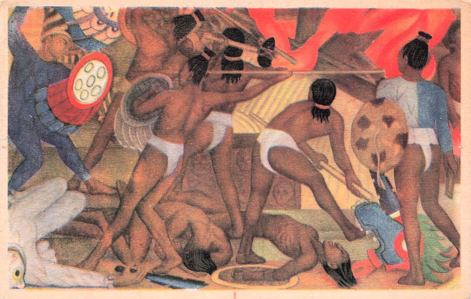 Diego Rivera Artist Drawing Fresco Mural Frida Kahlo Husband Vtg Postcard E14