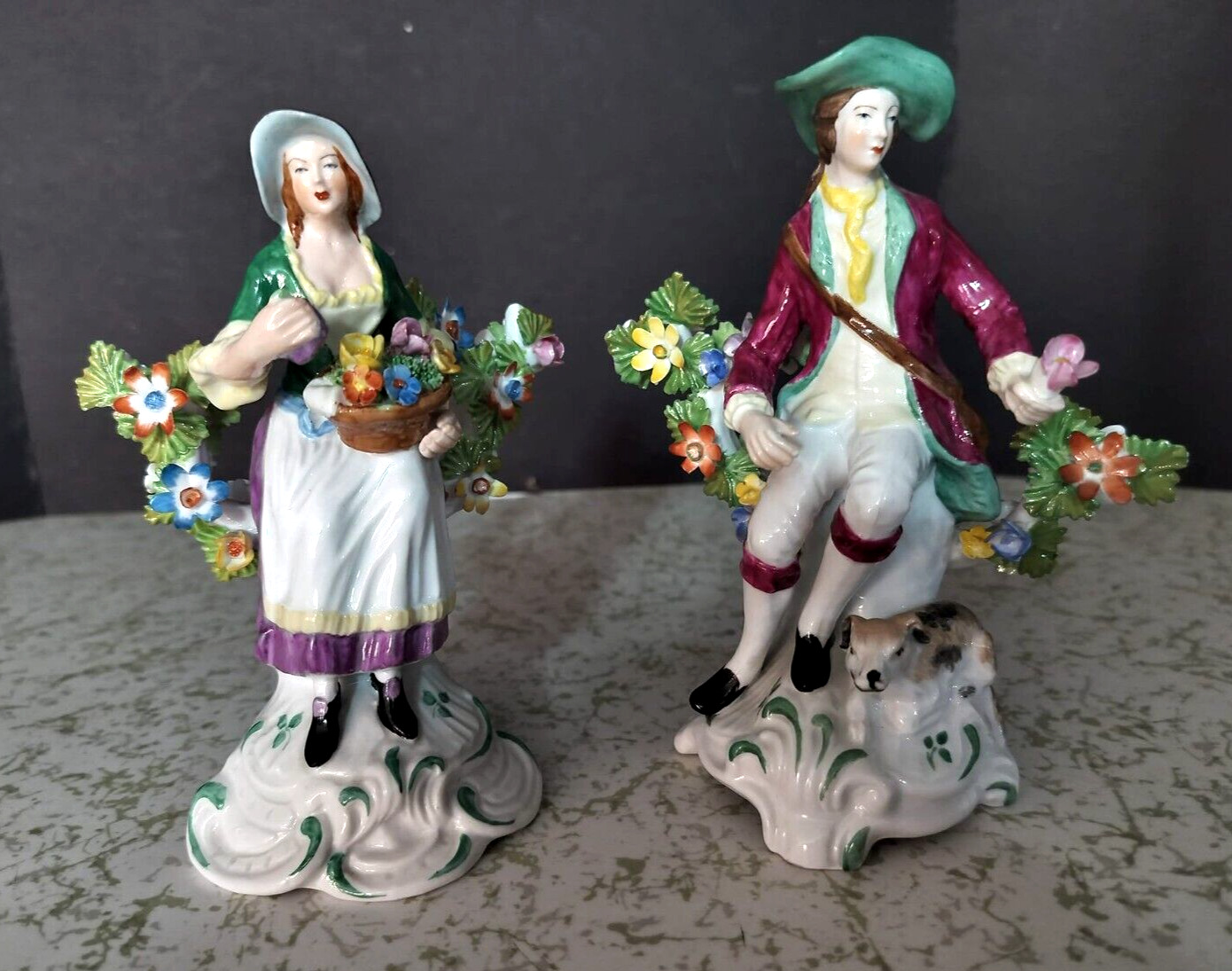 Antique English Chelsea Derby Porcelain Figurine Couple, 5.5\