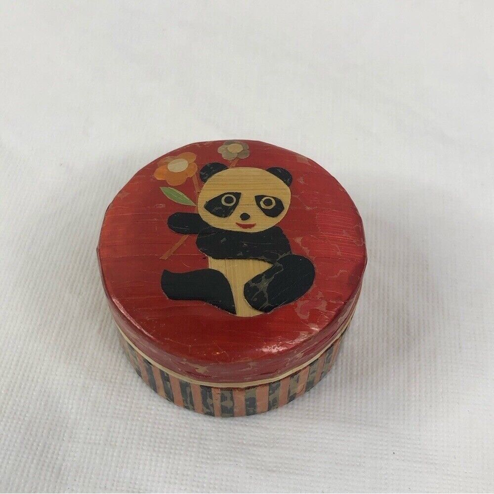 Vintage Panda Bamboo Trinket Box