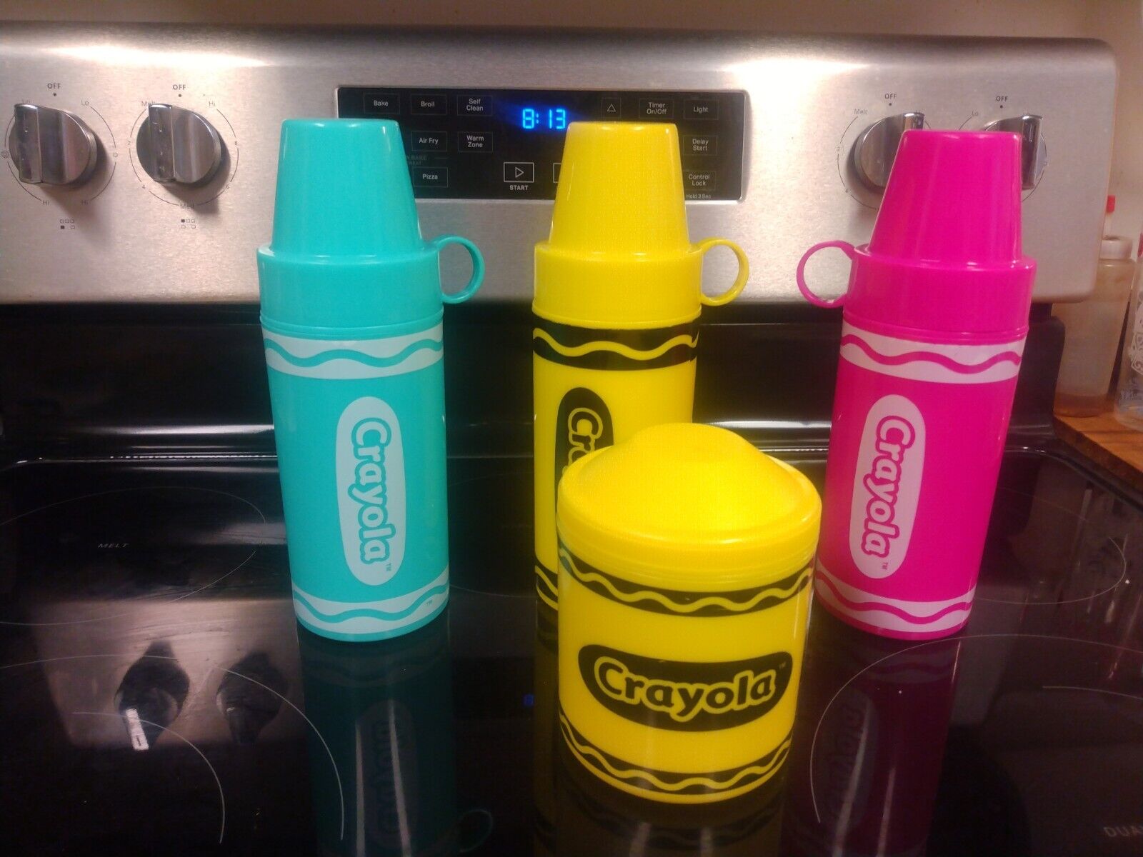 NWOT-CRAYOLA CrayonTHERMOS Food Drink Container Teal Yellow Pink - 11.5oz 2010