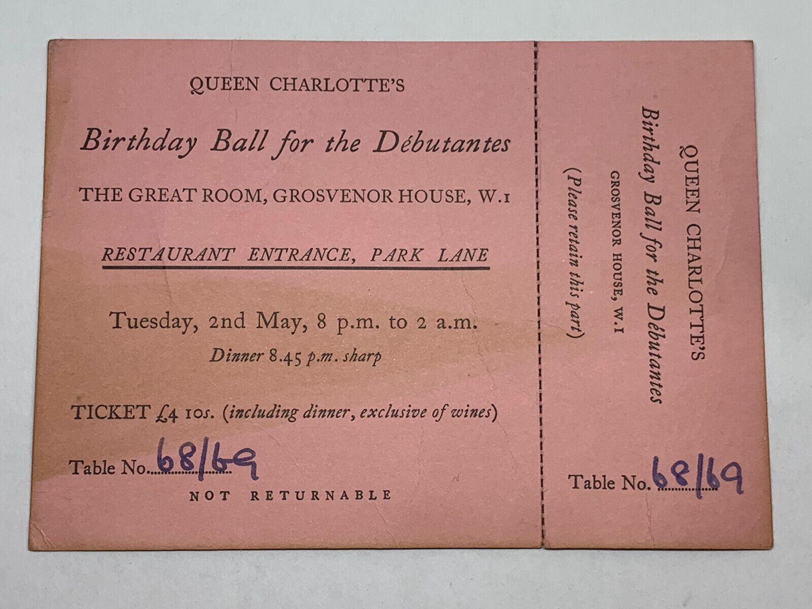 1956 Queen Charlotte Birthday Ball for Debutantes Invitation London Grosvenor