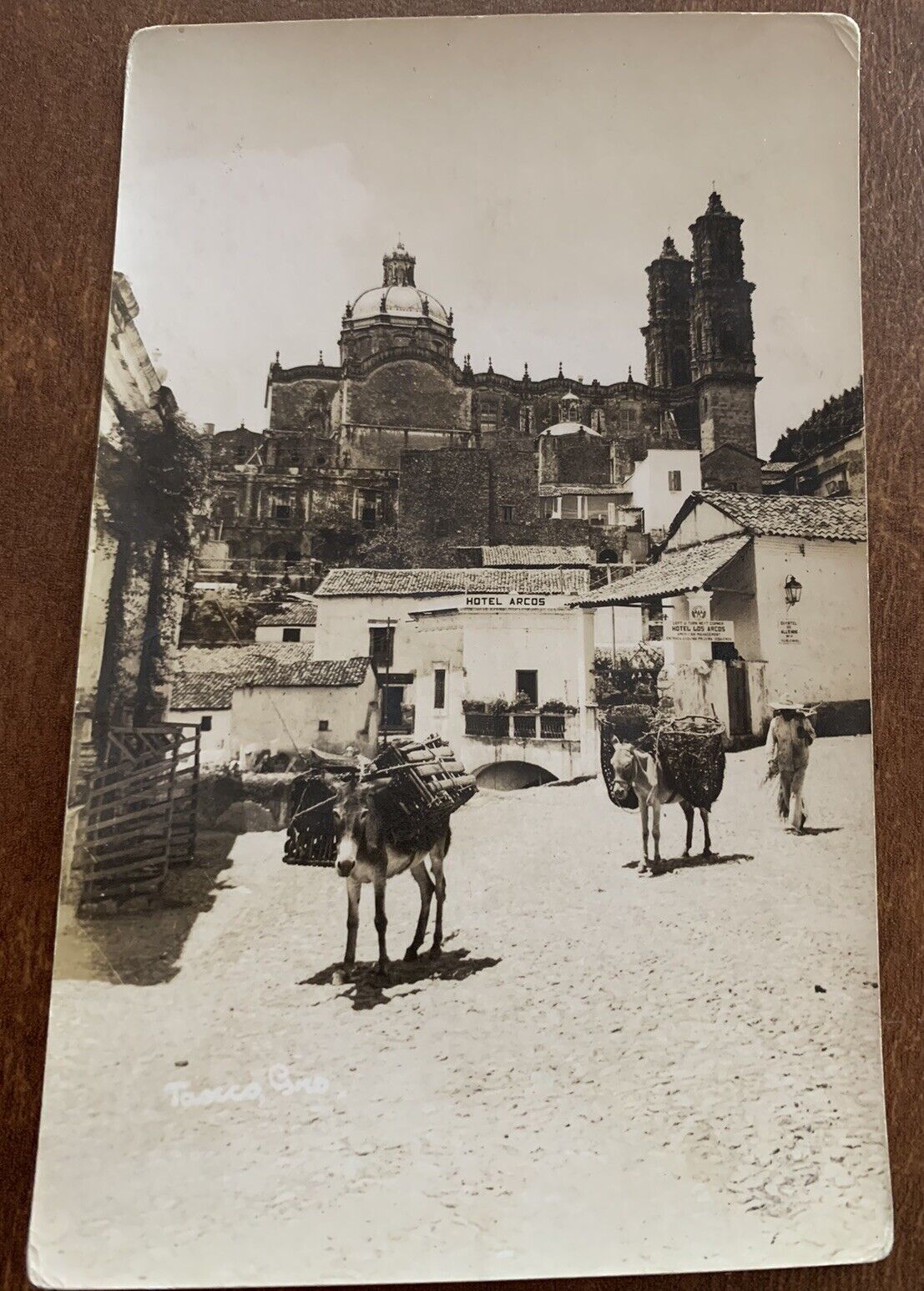 RPPC Photo Postcard Taxco Gro Street Scene Hotel Arcos MEXICO Donkeys People