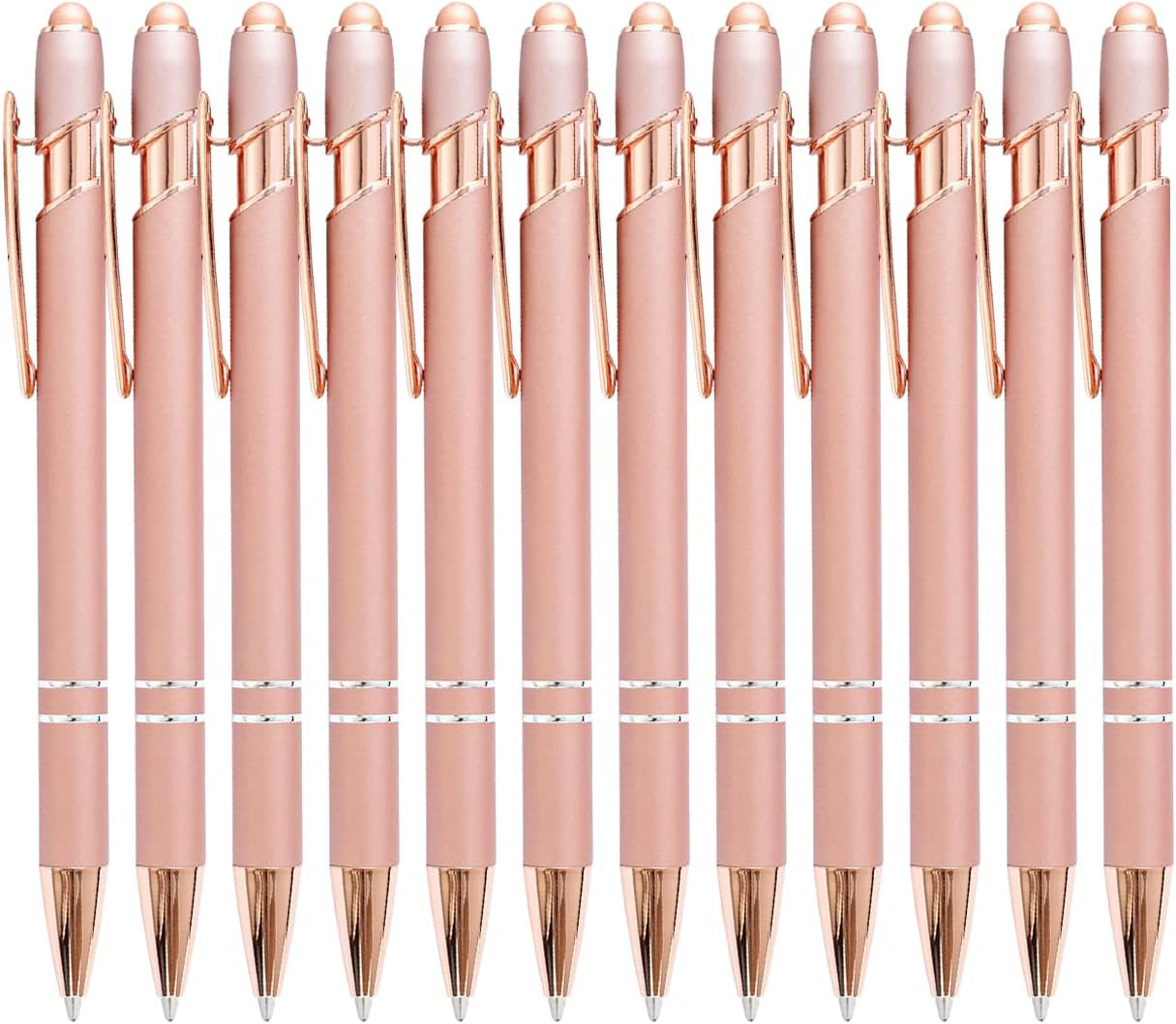PASISIBICK 12 Pieces Rose Gold Ballpoint Pen with Stylus Tip, 2 in 1 Stylish Met