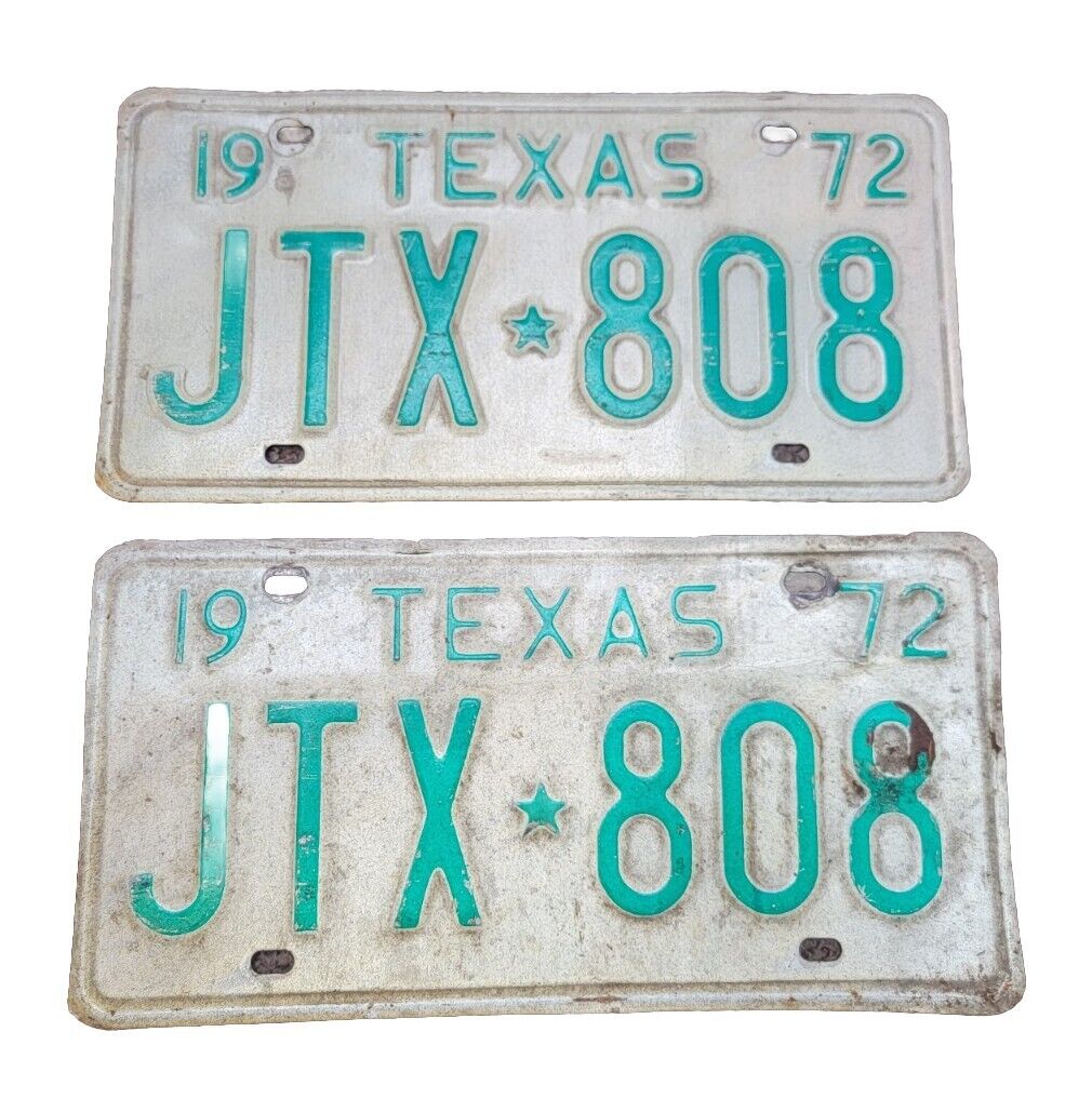 Vintage Antique Pair 1972 Texas license plates JTX-808