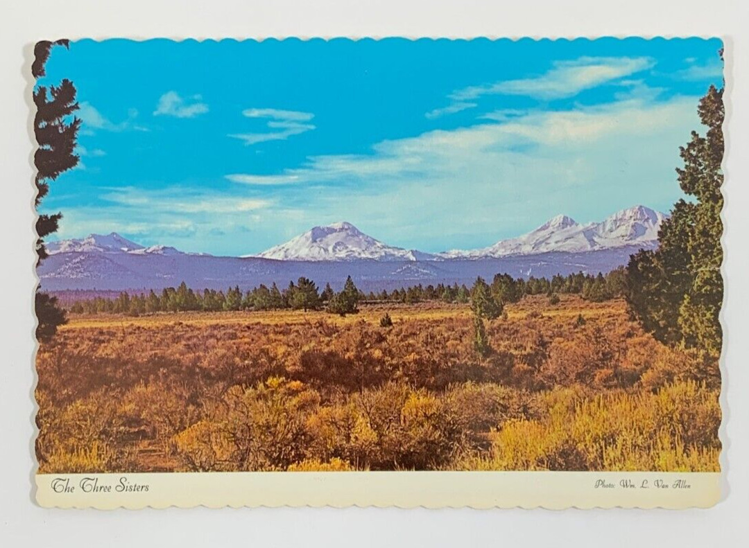 Looking west toward the Cascade Range with The Three Sisters Oregon Postcard