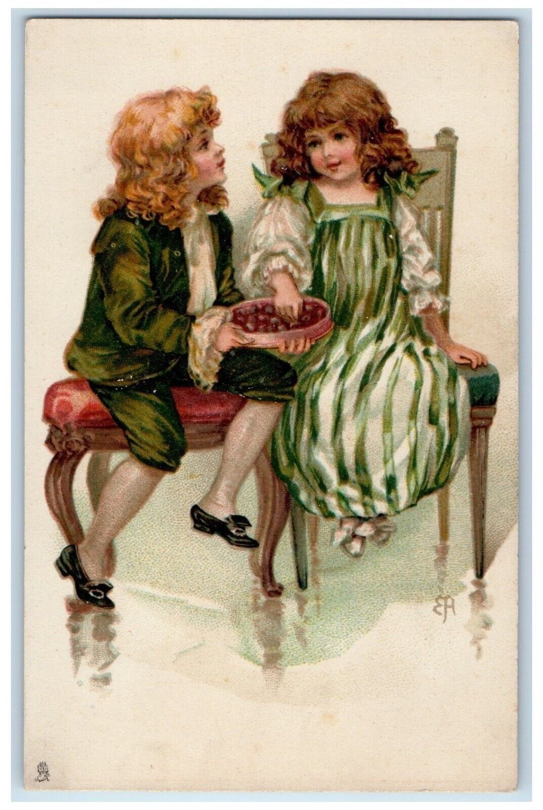 c1910's Children Eating Tuck's Party Invitation Posted Antique Postcard
