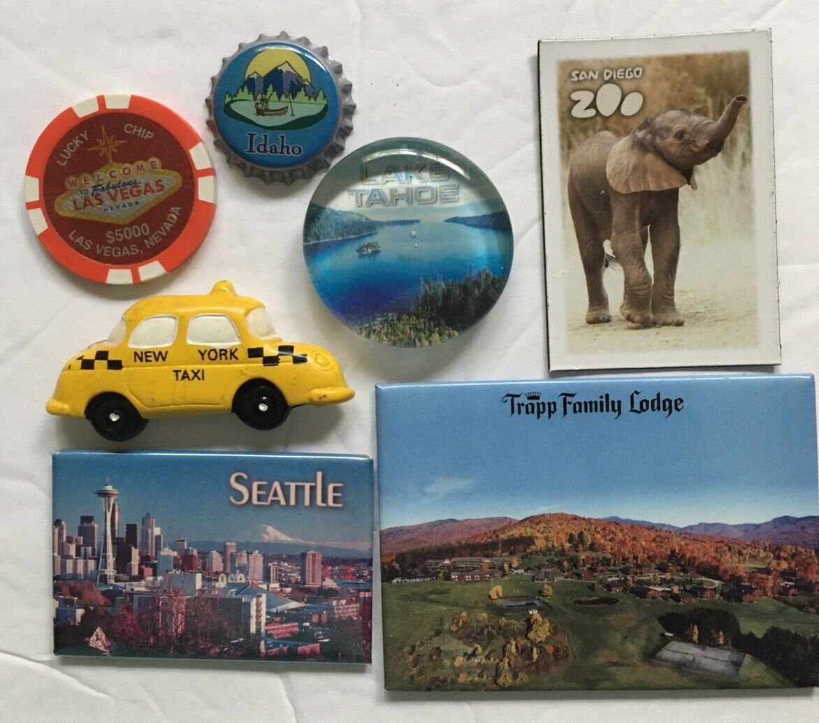Refrigerator Magnets LOT Travel Destinations USA Las Vegas NYC Taxi Seattle