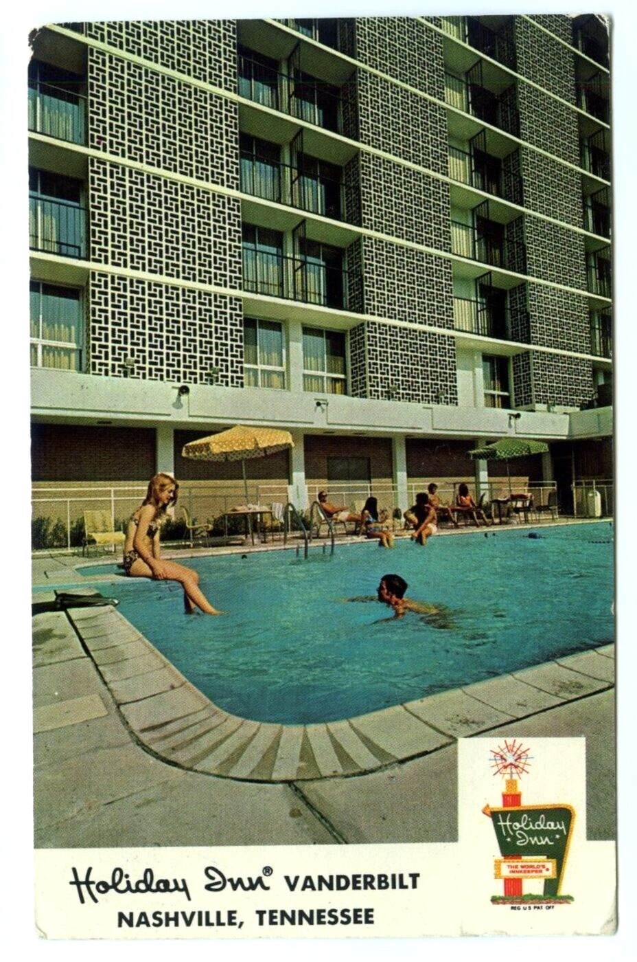 Nashville Tennessee TN Holiday Inn Swimming Pool Vanderbilt Vintage Postcard