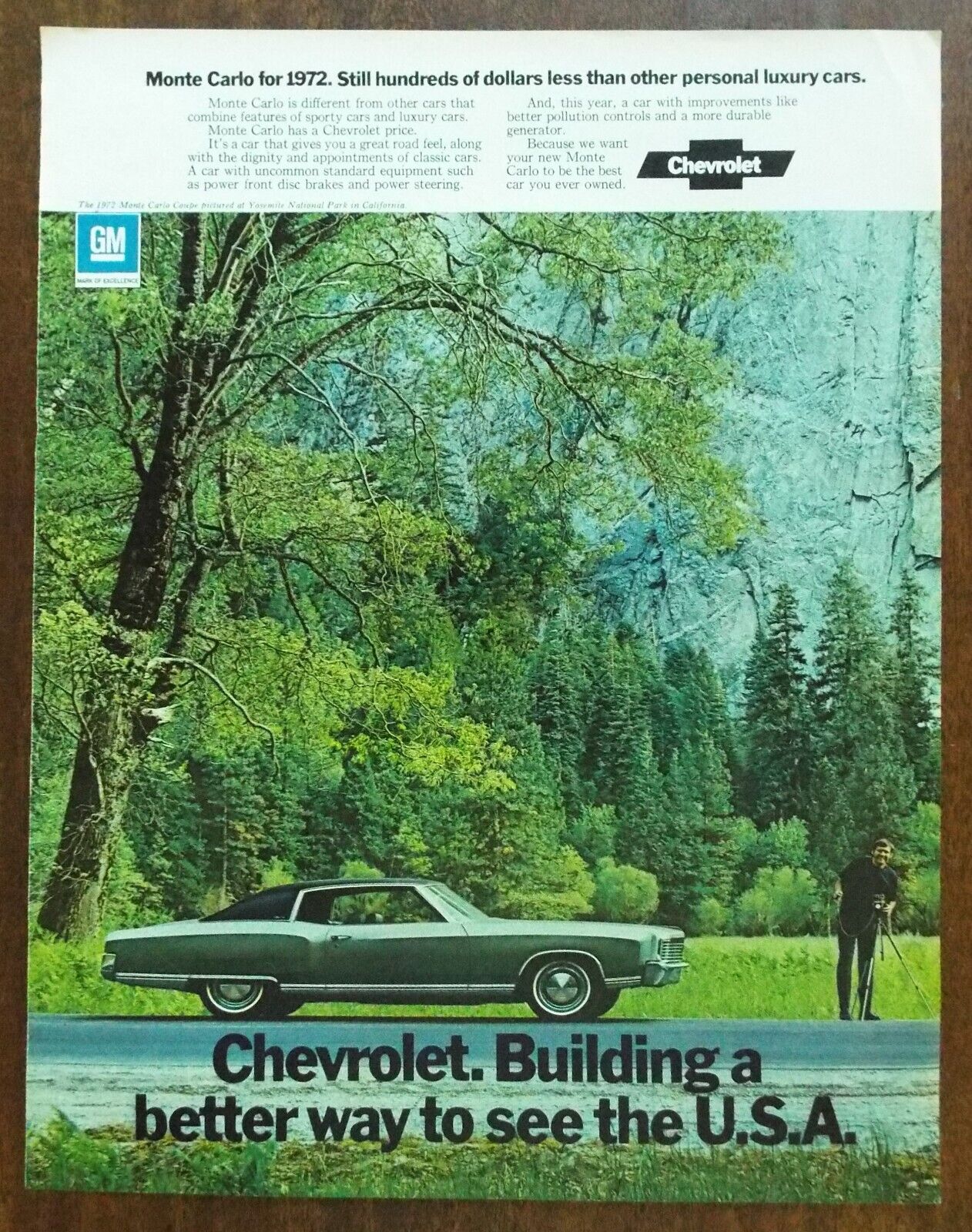 Vintage 1972 Chevrolet Monte Carlo Ad, Yosemite National Park Photo