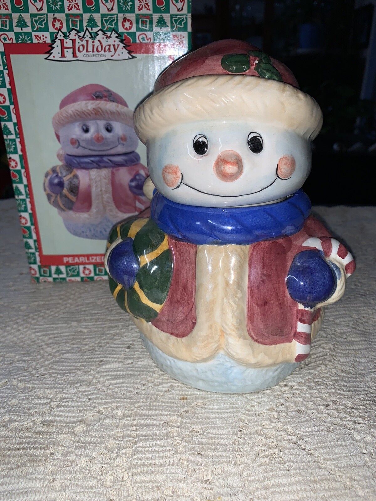 Vintage Pearlized Snowman Snack Jar