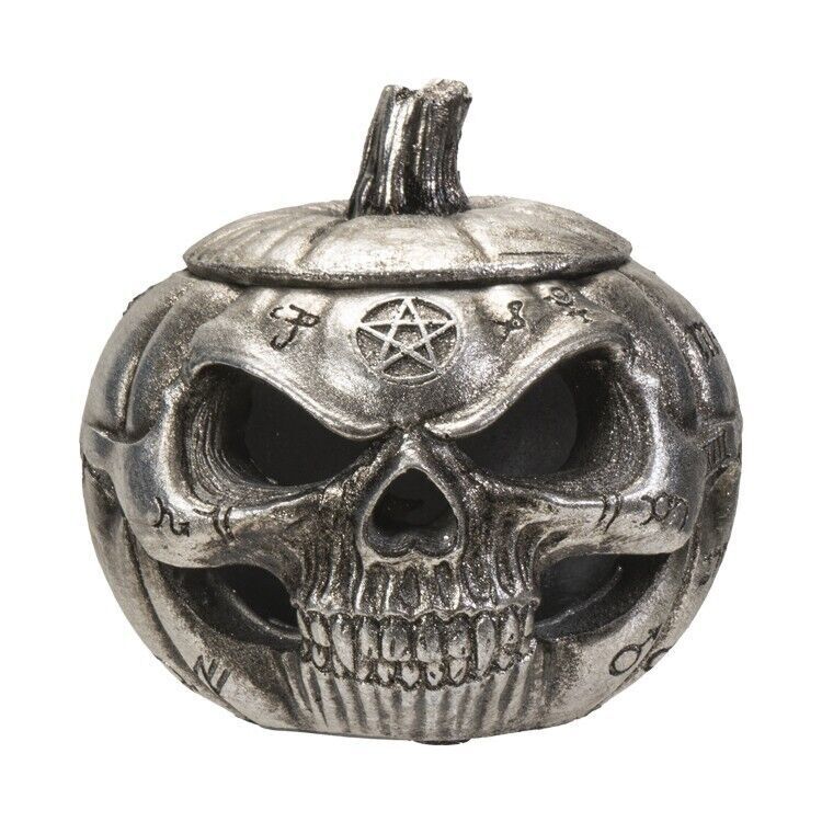 PT Pacific Trading Alchemy Gothic Silver Pumpkin Skull Jar with Lid Decoration