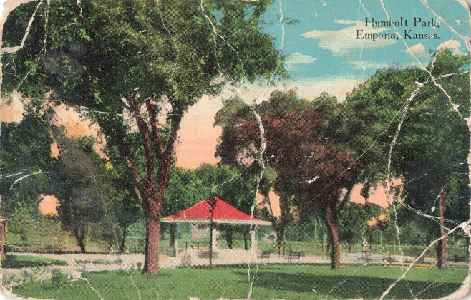 Emporia KS Kansas, Humbolt Park, Vintage Postcard