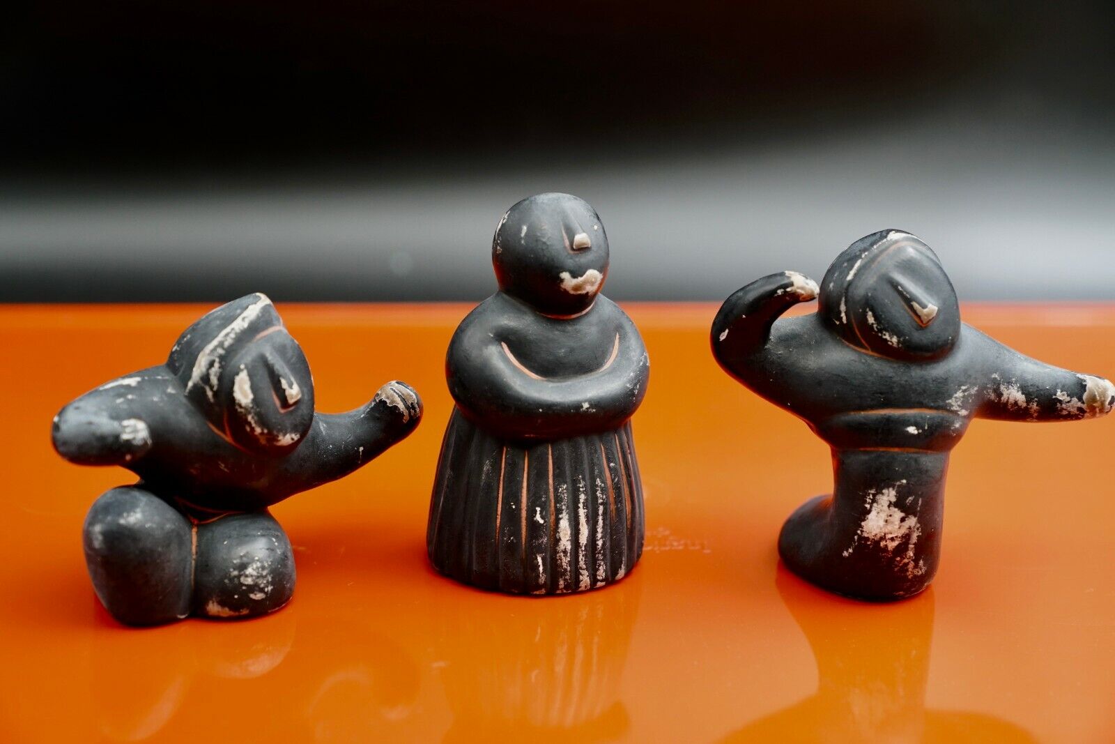 Vintage Japanese Black Pottery Minimalist Figurines Nice wear