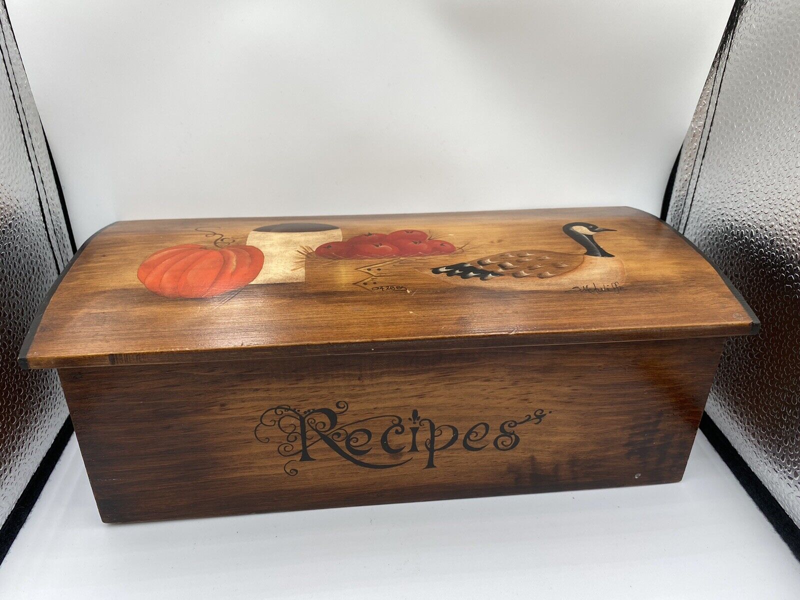 Vintage Recipe Box Wood Handpainted S Metuliffe 4/28/85