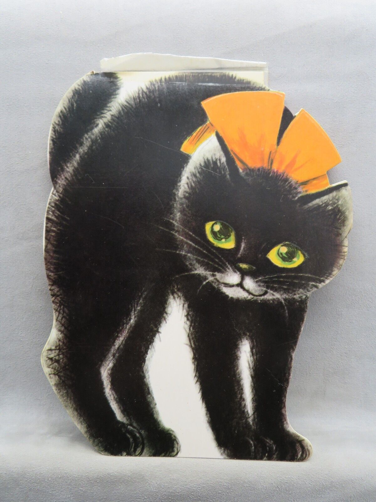 Vintage 1966 Norcross Halloween Black Cat Orange Bow Greeting Card