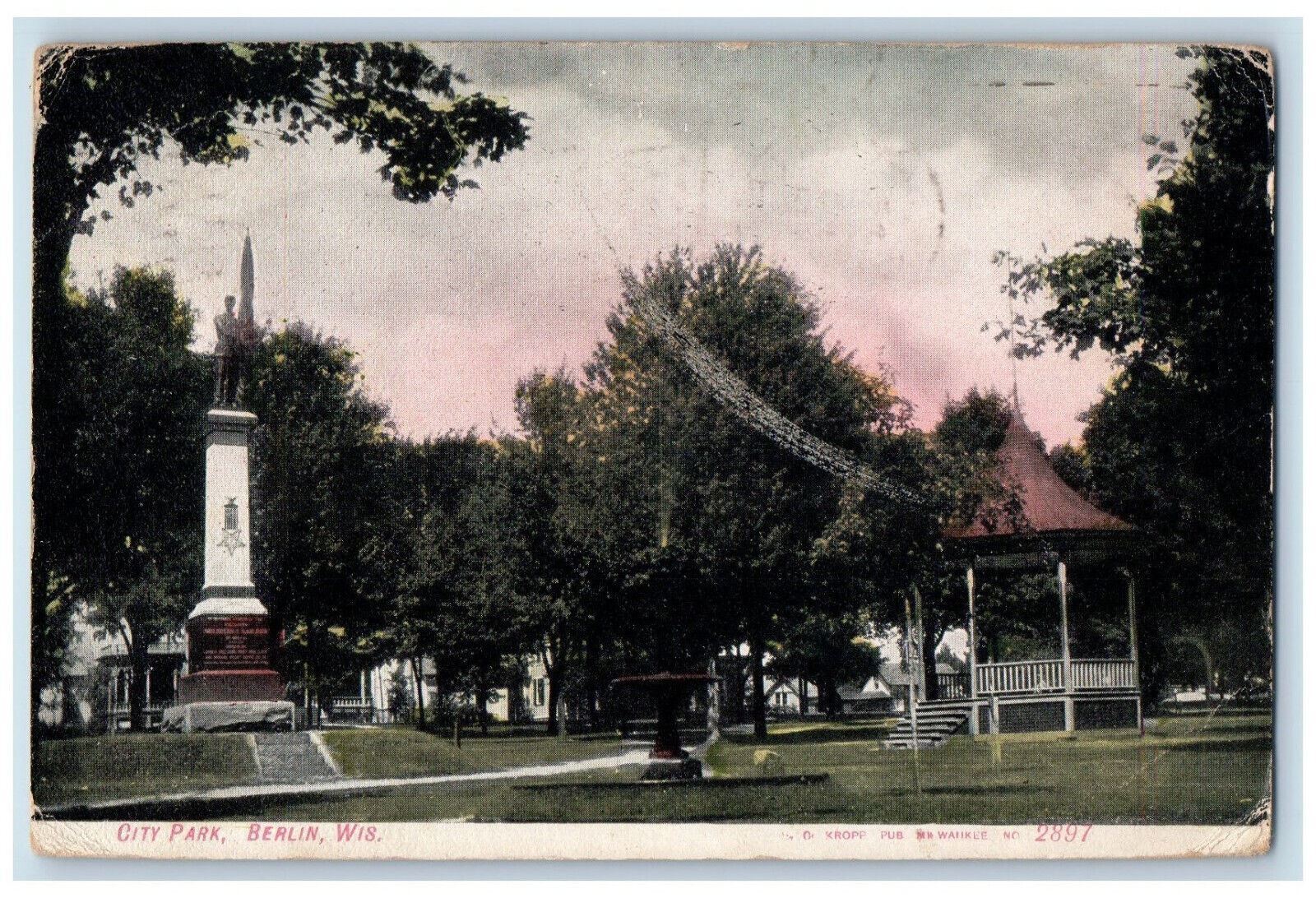 1910 Monument Bandstand City Park Berlin Wisconsin WI Posted Postcard