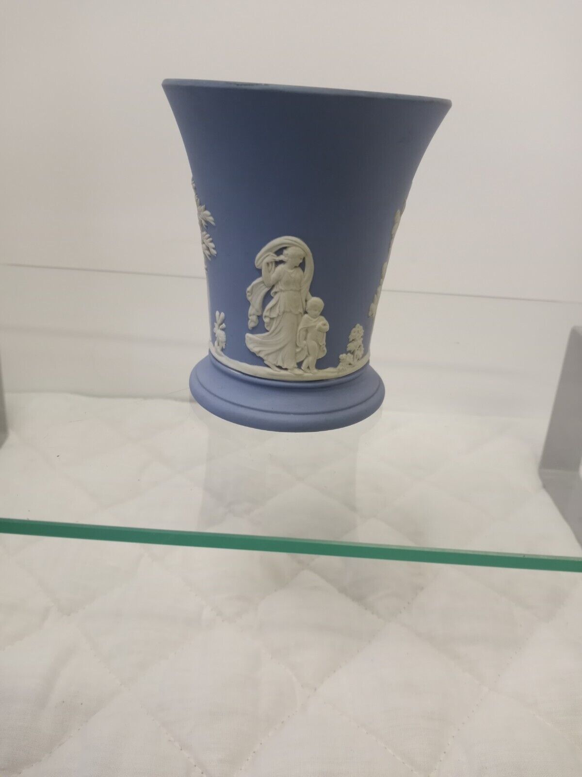 Vintage Wedgwood Jasper Blue Small Bisque Porcelain Vase 3 1/2 In.tall...