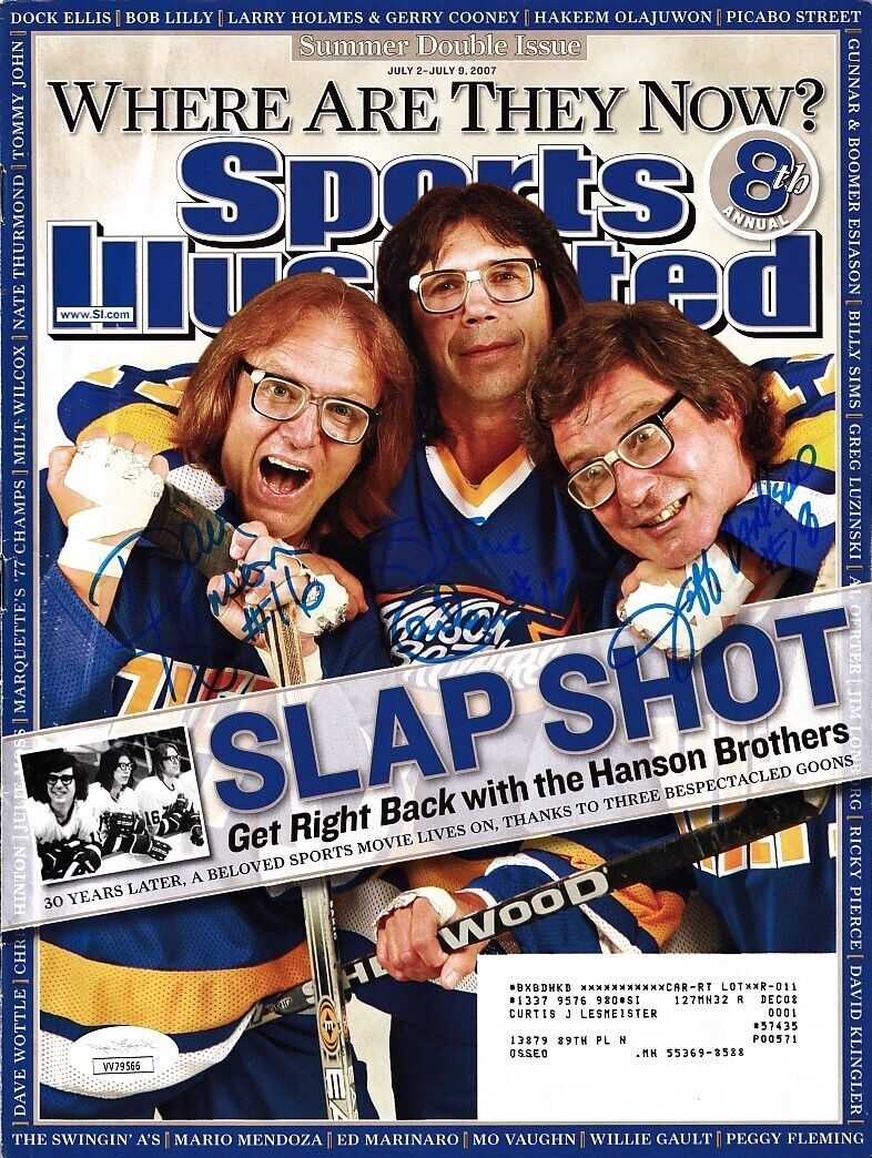 Hanson Brothers autographed Slap Shot 2007 Sports Illustrated full magazine JSA