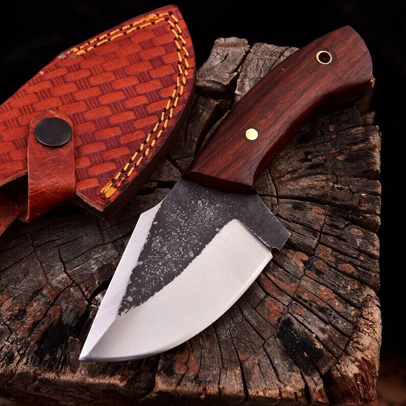 Custom Handmade 1095 Carbon Steel Blade Skinner With Rose Wood Handle