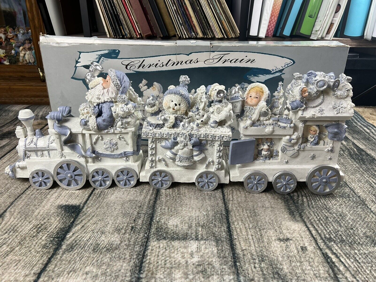 Vintage Christmas Train By Lincolnshire 2001 Santa Toys Children Blue White
