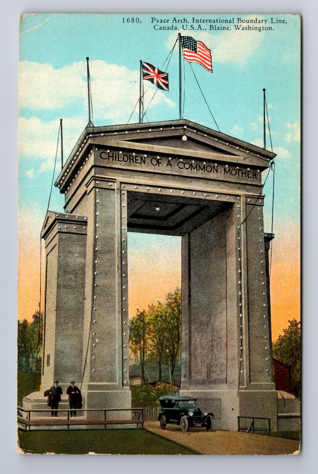 Blaine WA-Washington, Peace Arch, International Boundary, Vintage Postcard