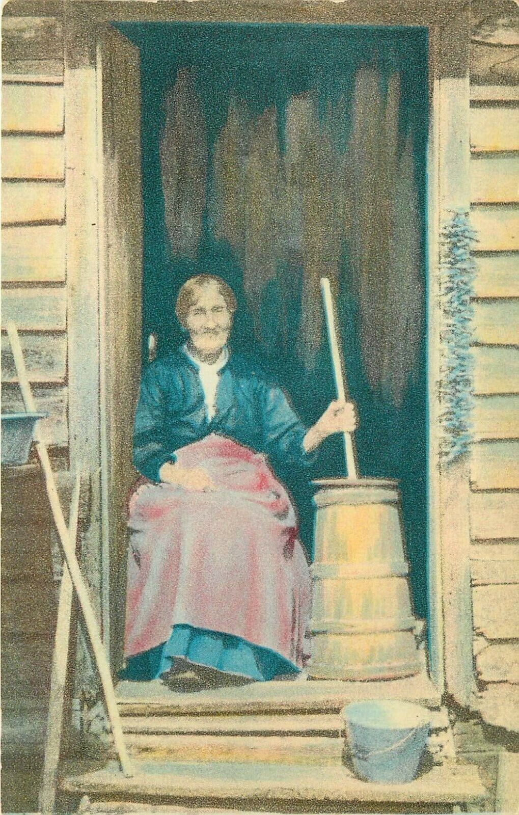Mountain Woman at One of her Chores Churning Butter Postcard