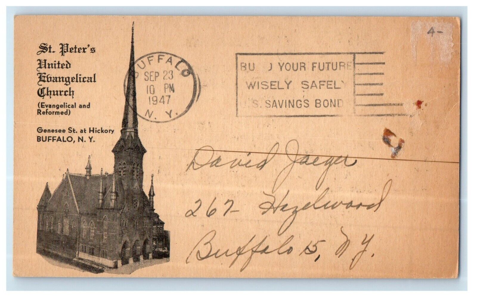 1947 St. Peter\'s United Evangelical Church Rally Day Sunday School Postcard