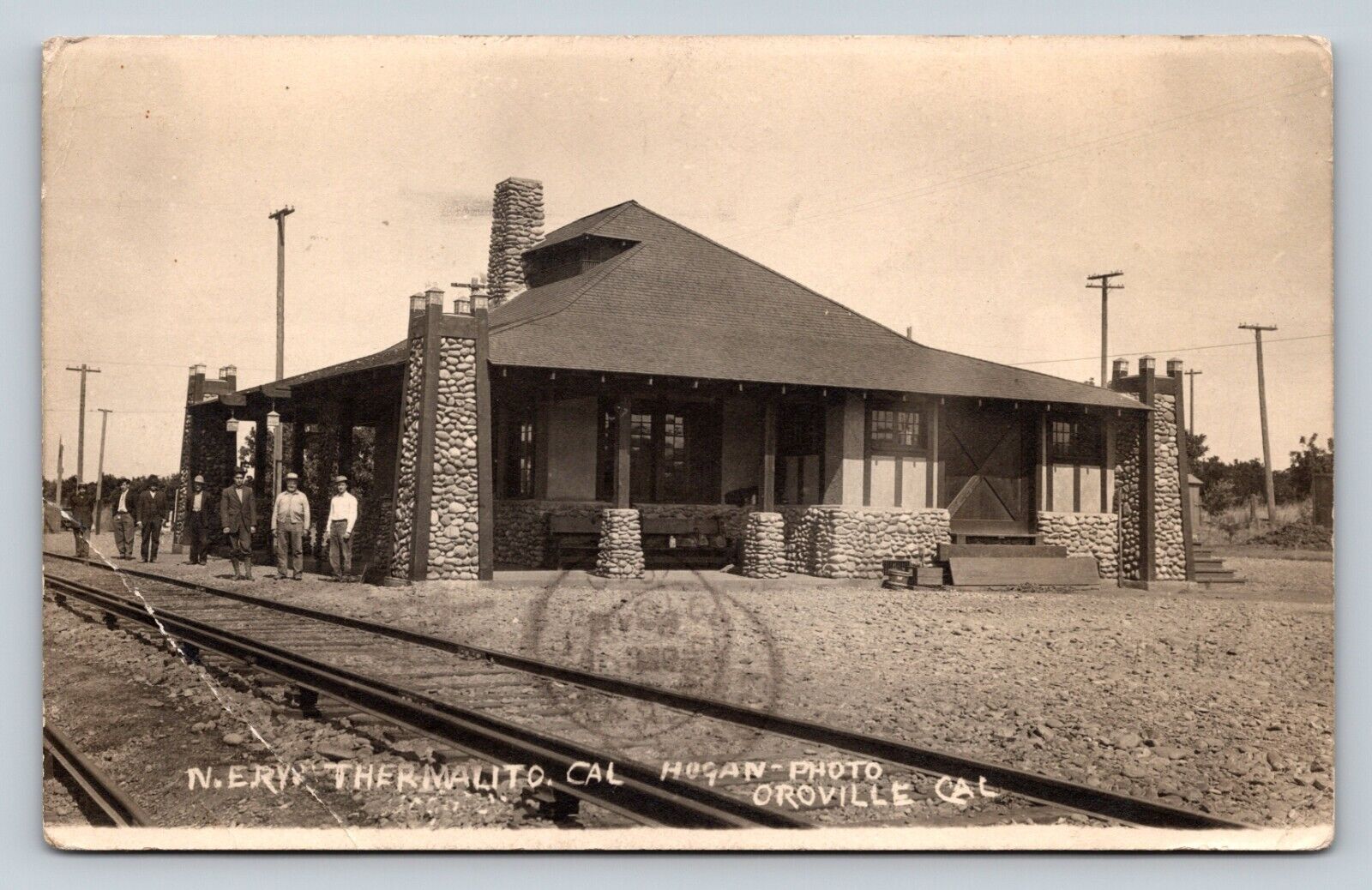 c1910 RPPC Train Station THERMALITO California Men Outside RARE ANTIQUE Postcard
