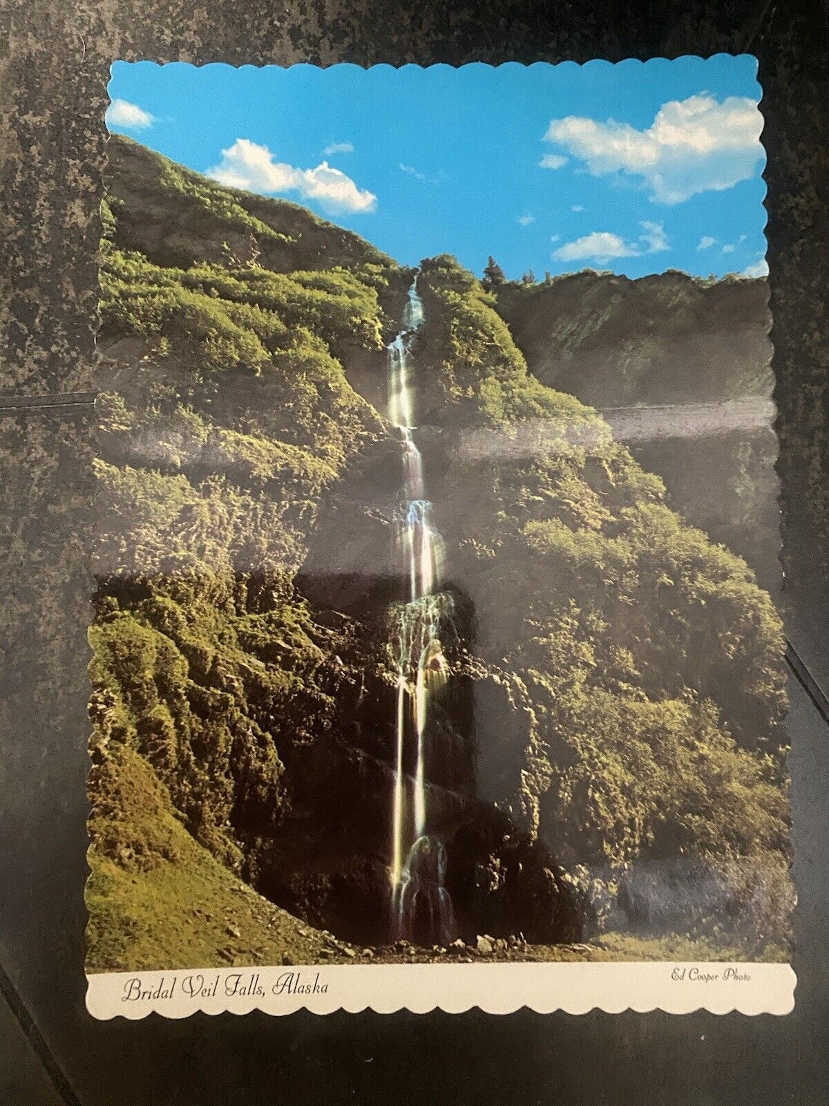 Valdez AK Alaska, Bridal Veil Falls Waterfall, Vintage Scalloped Postcard