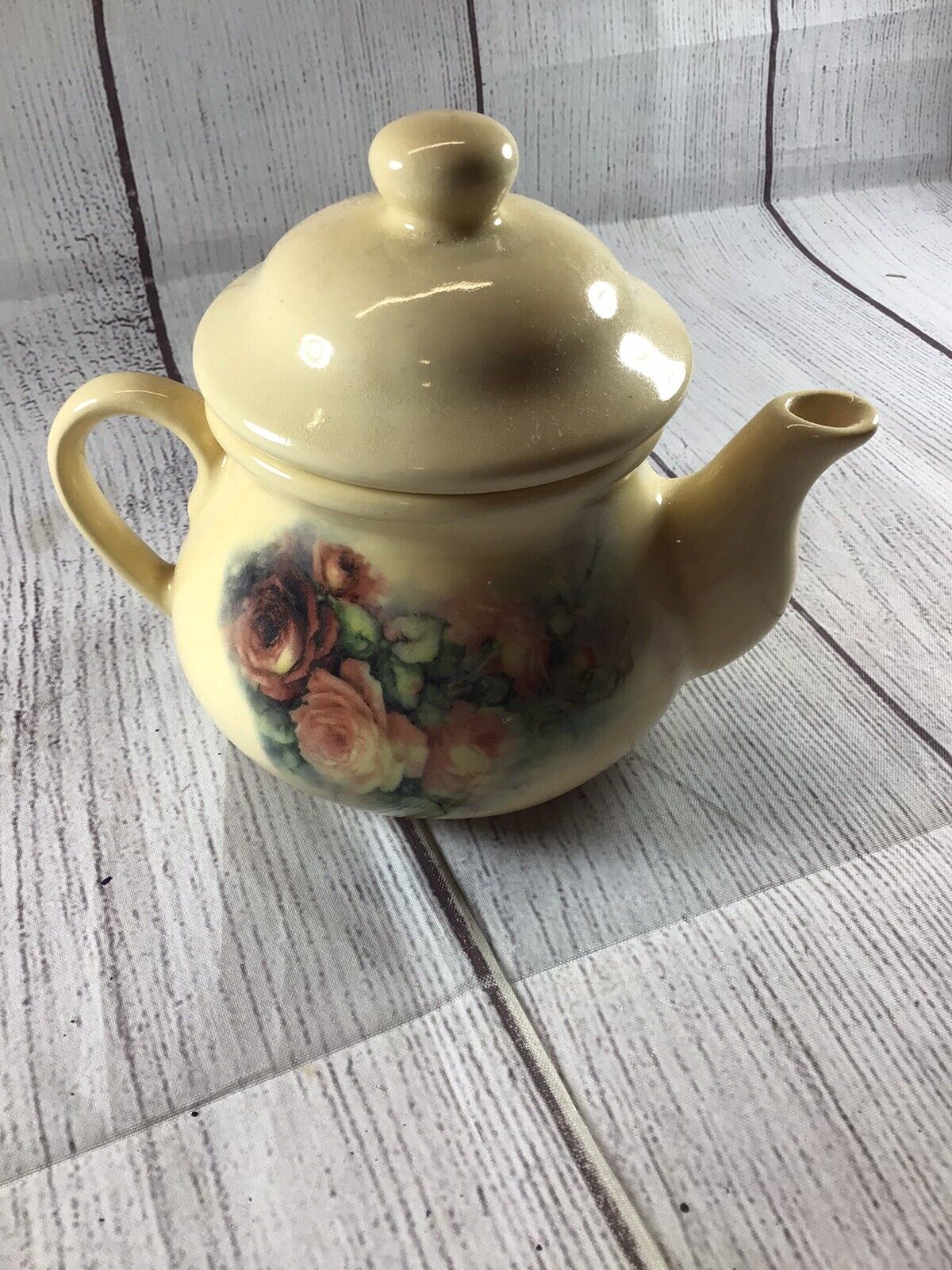 Vintage Smaller Cream/Tan Colored Floral Teapot