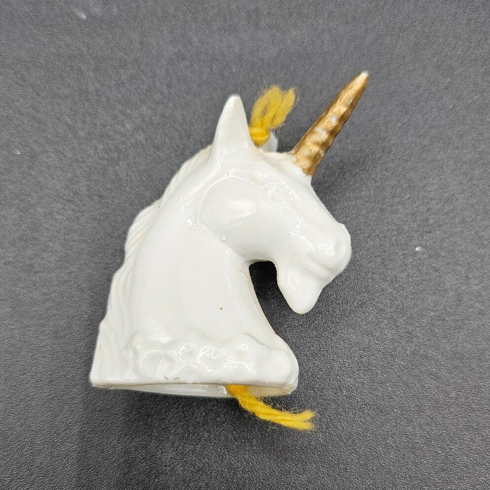 Vintage Unicorn Porcelain Bust Bell Ivory w/ Gold Horn