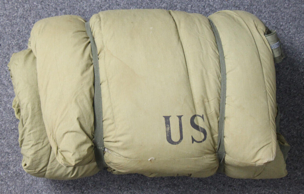 Vintage US Army M-1949 Mountain Sleeping Bag Khaki Large 1957 w/ Feather Down