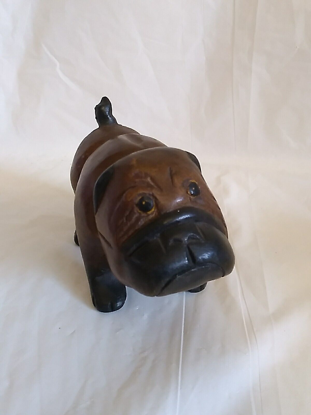 Vintage Hand Carved Wooden Bull Dog Figurine Hand-carved Bulldog Wood