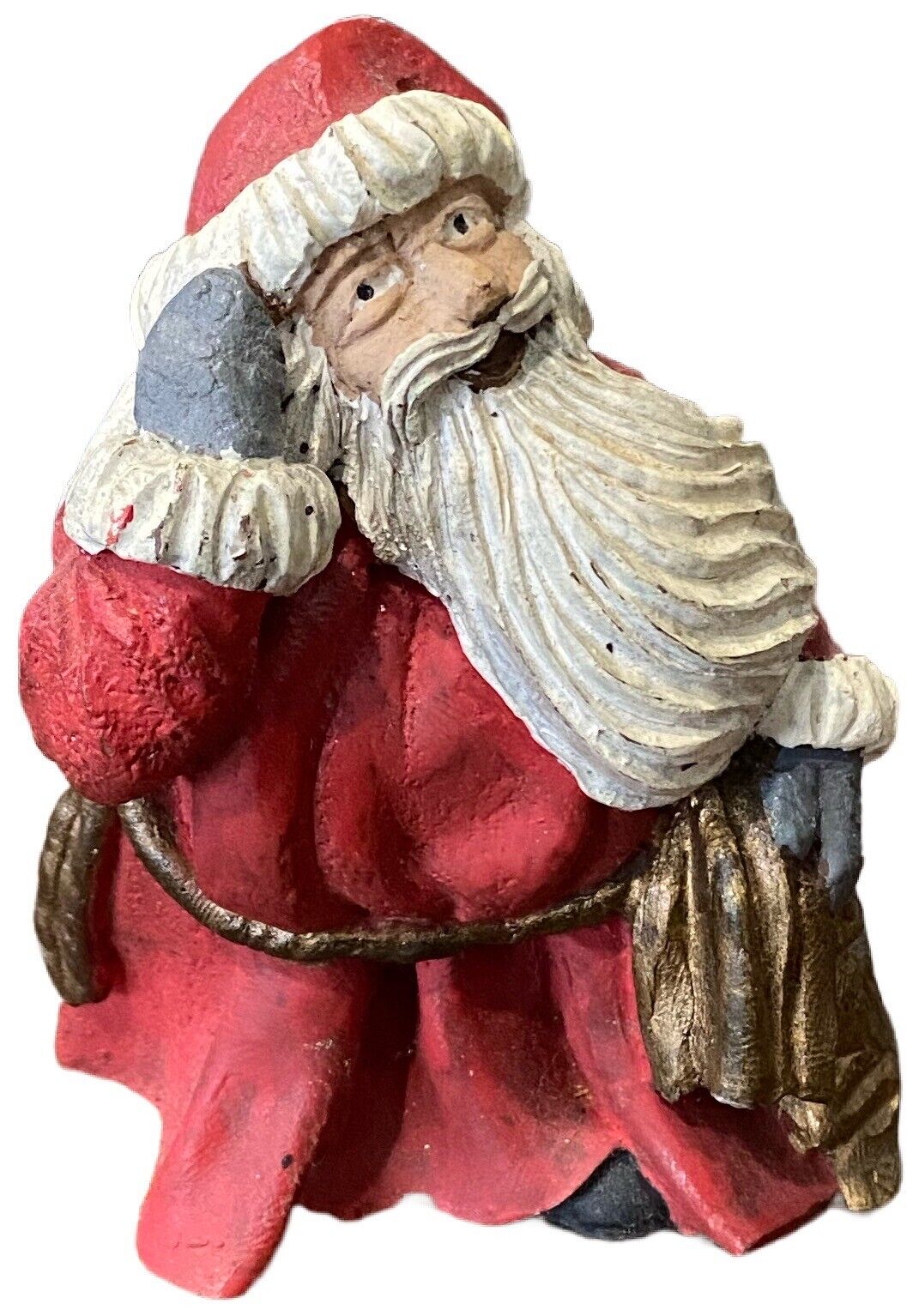 Vintage 4-in Wooden Hand Carved Santa Claus Figurine,  Handmade Christmas
