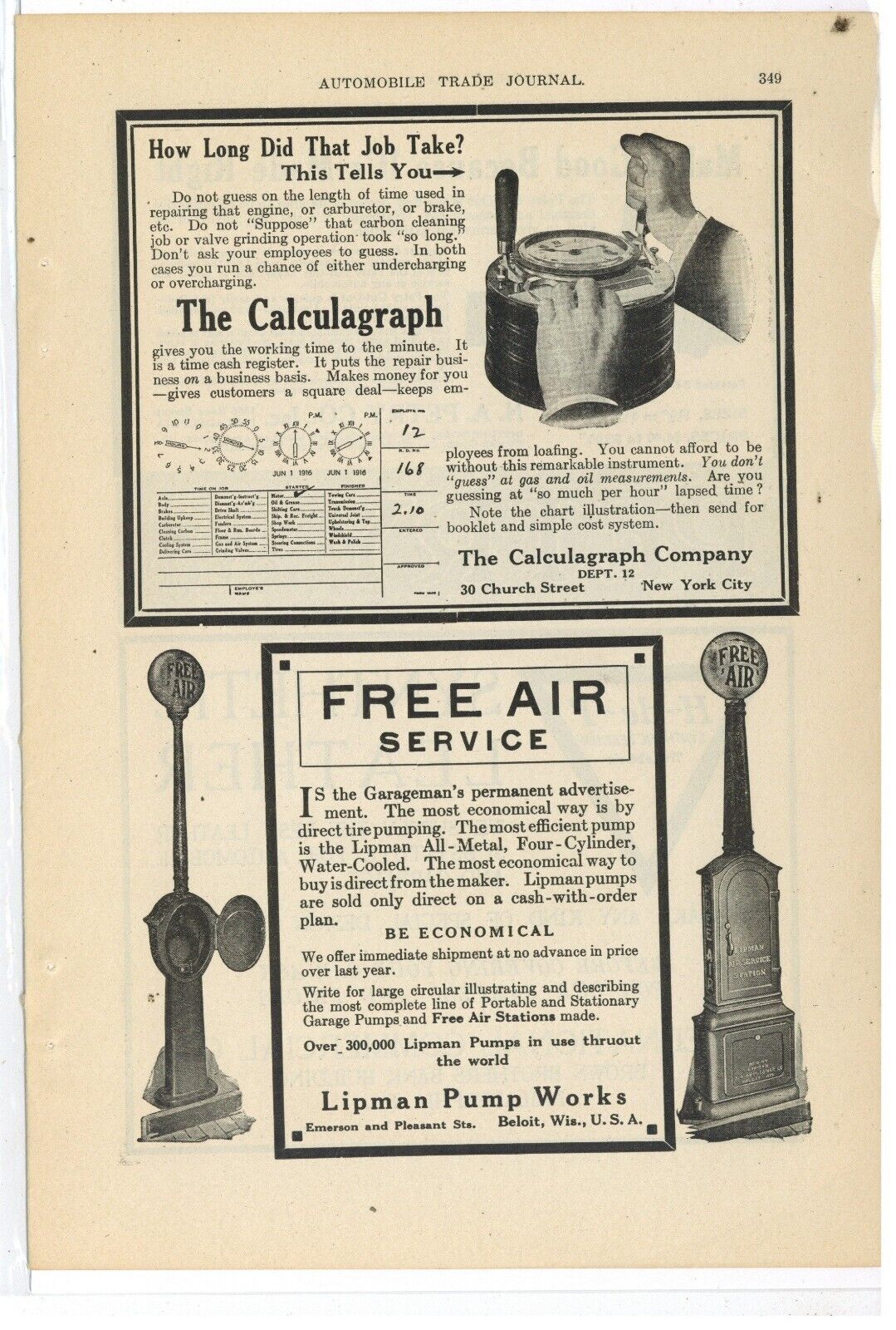1919 Calculagraph Co. Ad: Time Calculator for Repair Bills - New York