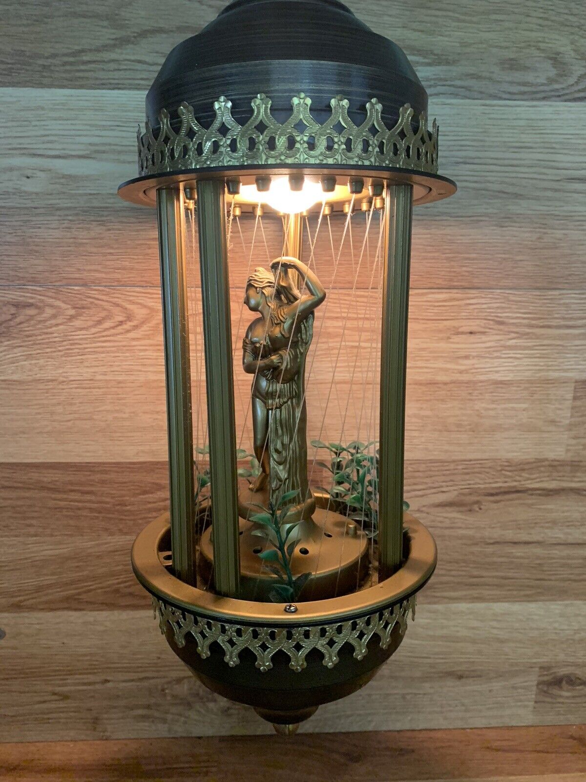 Vintage 70’s Rain Oil Lamp w/Greek Goddess Hanging Working 16” Tall Super Rare