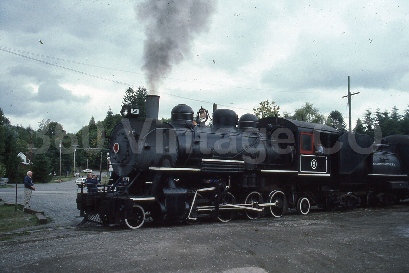 Vintage 1989 35mm photo slide Mt Rainier Scenic Railway Locomotive 5 at Elbe WA