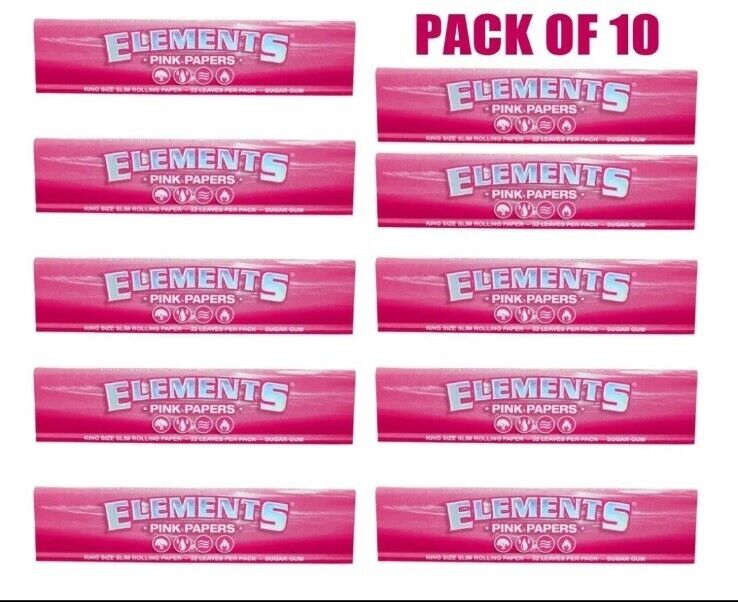 PACK OF 10 ELEMENTS PINK KING SIZE SLIM ROLLING PAPERS 32 LEAVES IN A PACK NEW