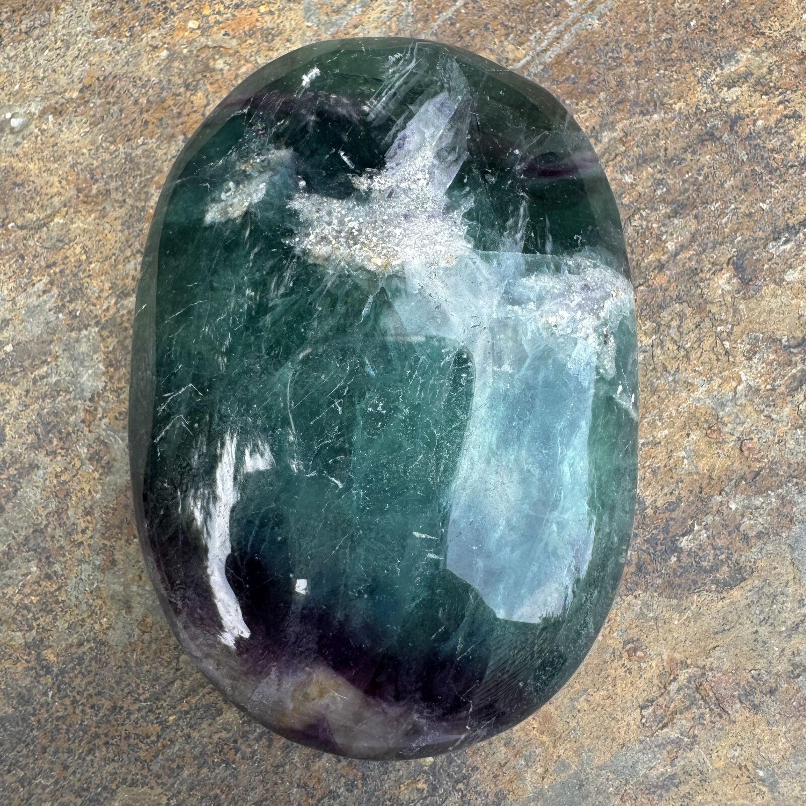 Rainbow Fluorite Lg Palm Stone Blue Green Purple  Healing Protection 29534E