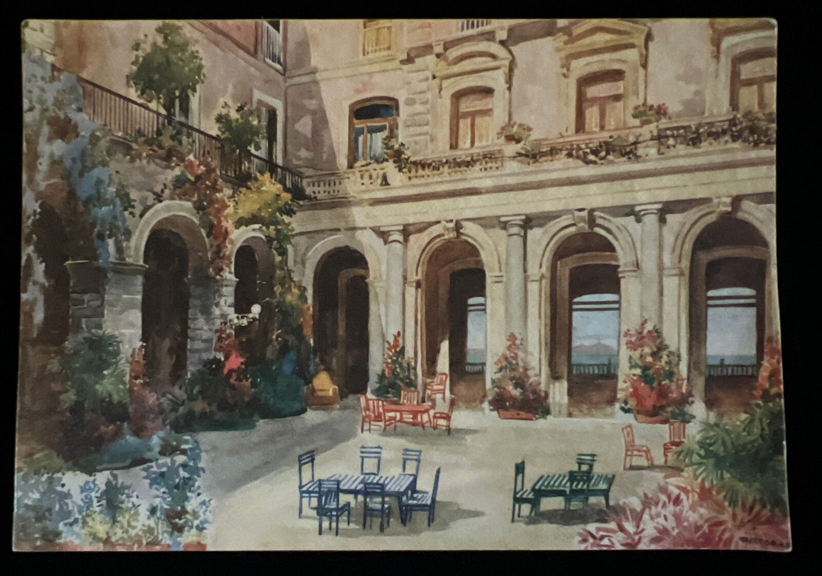 Vintage Postcard Courtyard Of Hotel Tramontano Sorrento Italy c1910  Unposted