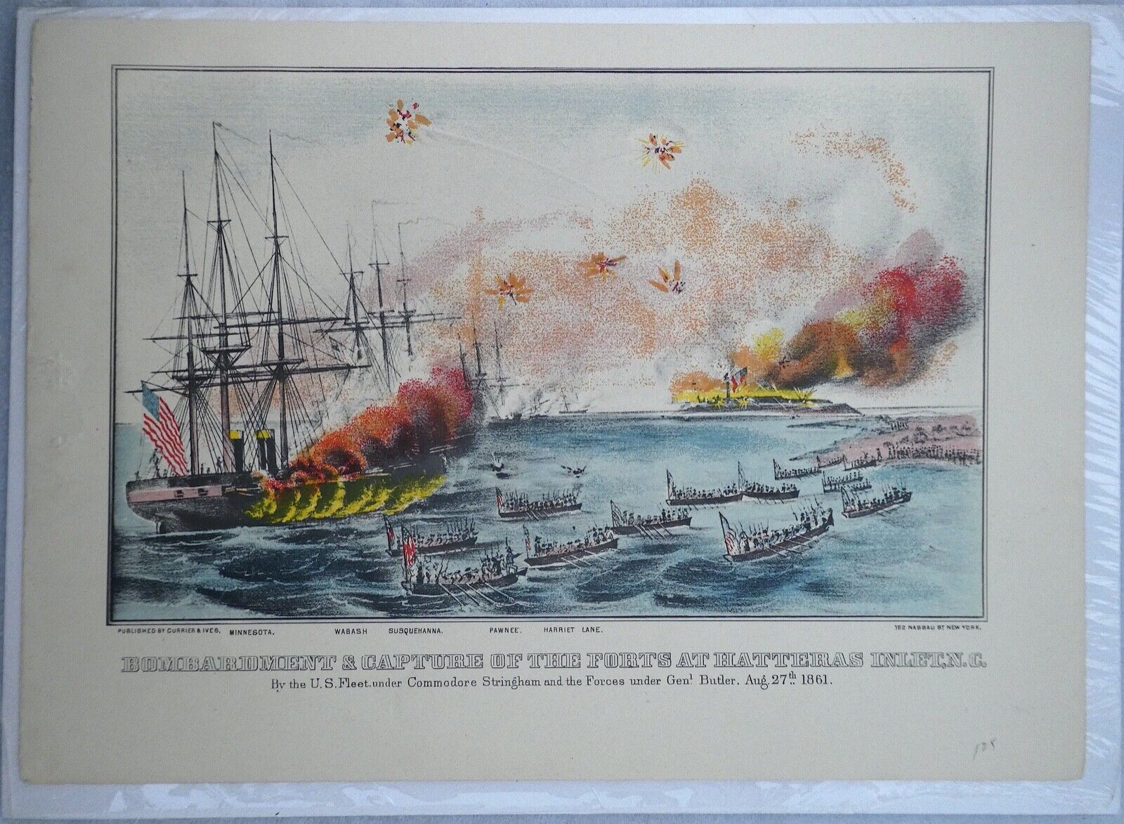 Color Lithograph Bombardment & Capture of The Fort at Hatteras Inlet Aug 27 1861