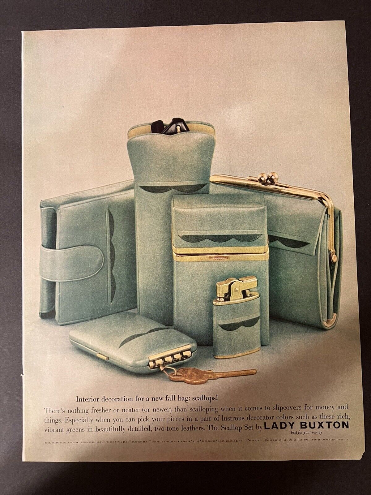 Vtg 1960s Lady Buxton Ad for Wallet and accessories, The Scallop Set