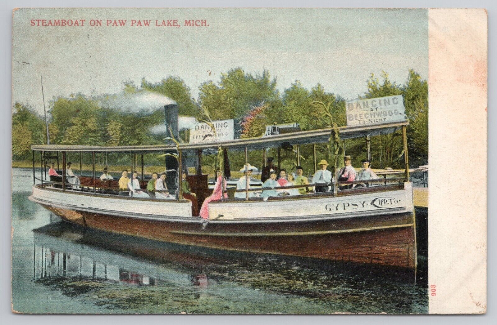 Steamboat Gypsy on Paw Paw Lake Watervliet Michigan MI 1910s Postcard