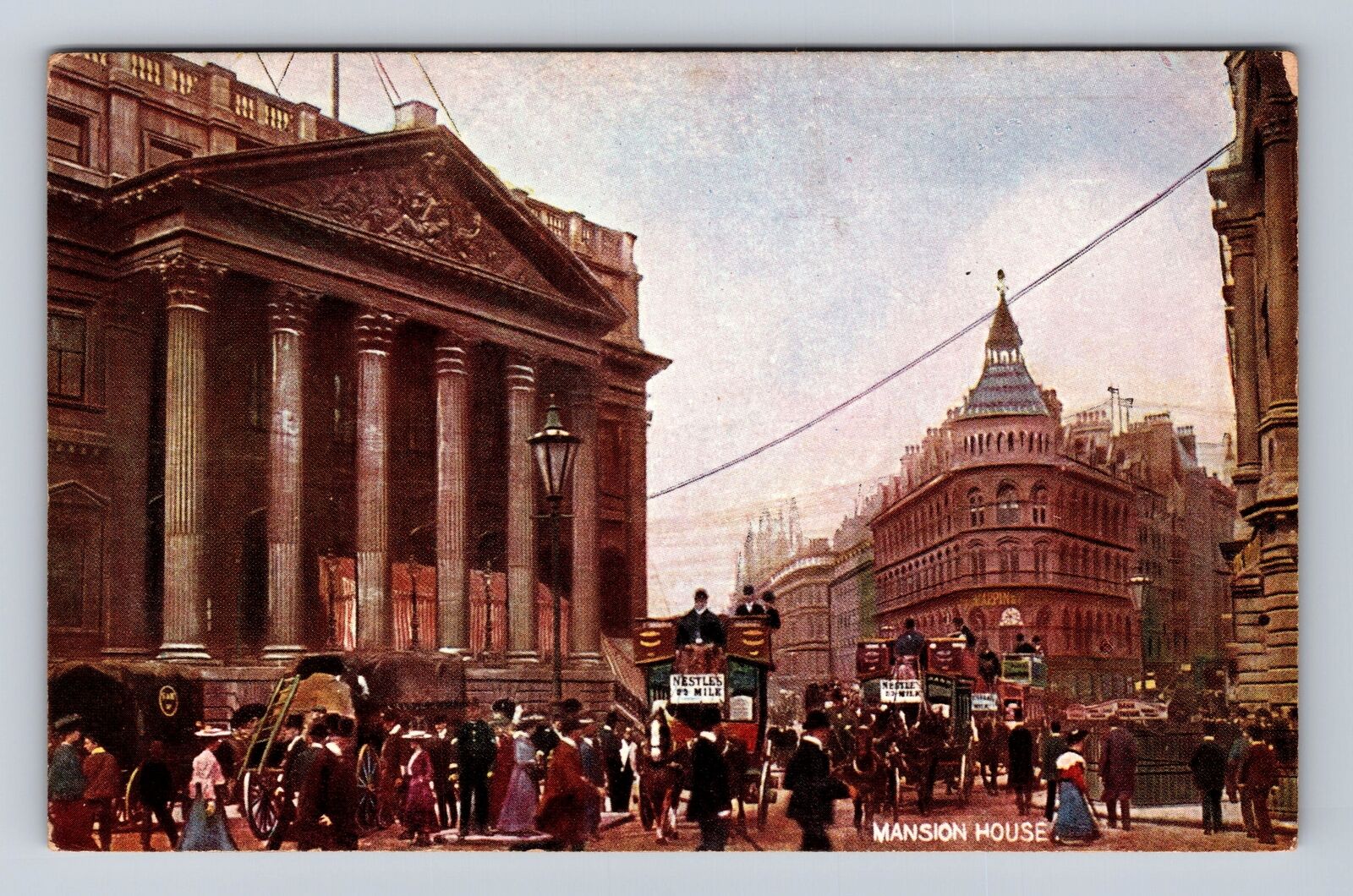 London England, Traffic At Mansion House, Antique, Vintage Souvenir Postcard