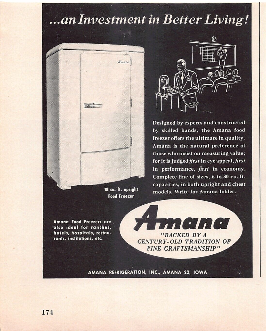 Amana Iowa Food Freezer Vintage 1951 Fortune Magazine Print Ad
