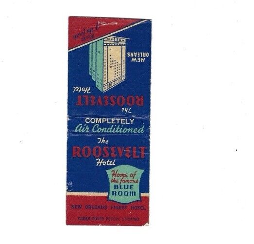 c1940s The Roosevelt New Orleans Louisiana LA Blue Room Bar Matchbook Cover
