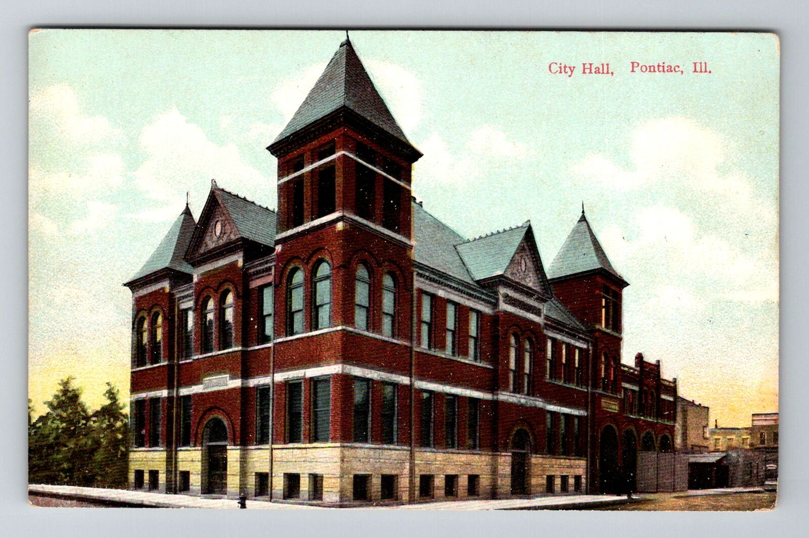 Pontiac IL-Illinois, City Hall, Antique Vintage Souvenir Postcard