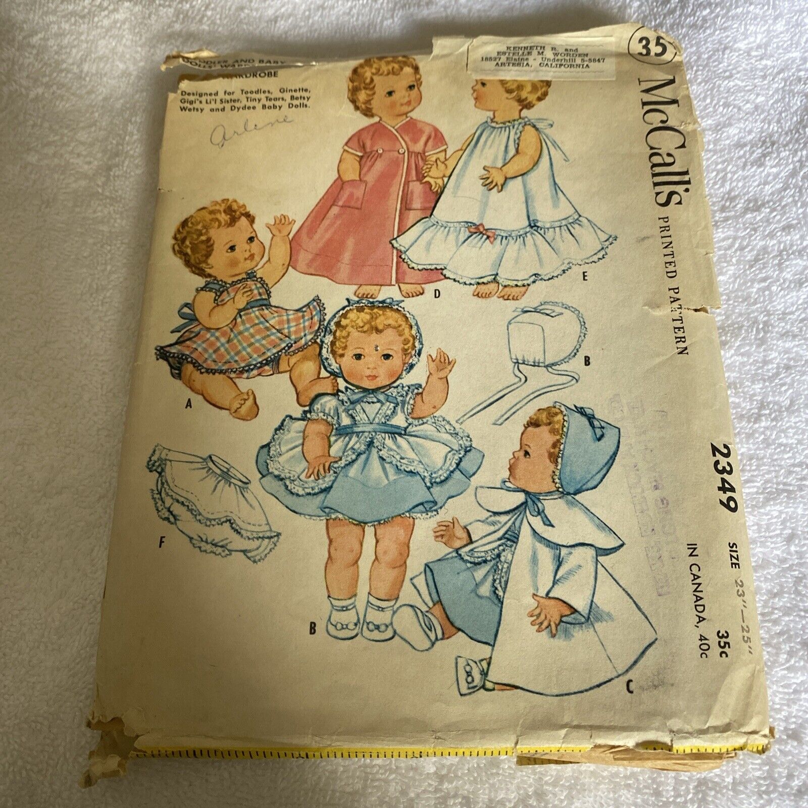 Vintage 1959 McCall's Pattern #2349. Toddler and Baby Dolls Wardrobe