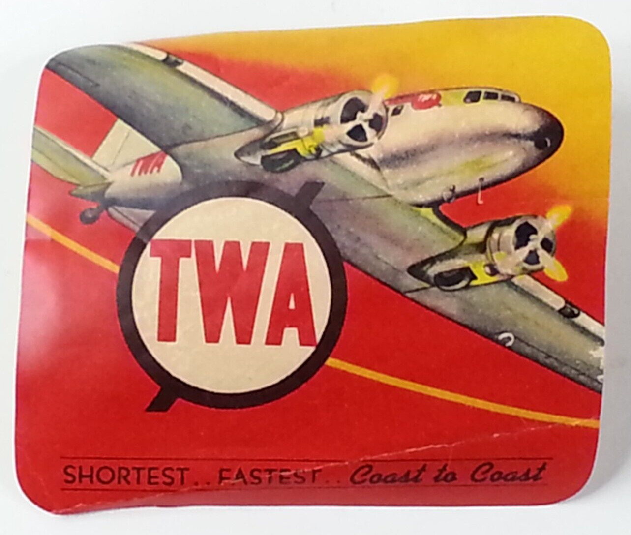 Vintage TWA Shortest Fastest Coast To Coast Paper Luggage Label