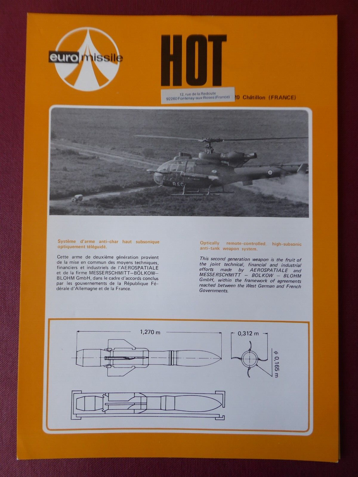 6/1979 DOCUMENT PUB EUROMISSILE AEROSPACE MBB HOT MISSILE GAZELLE